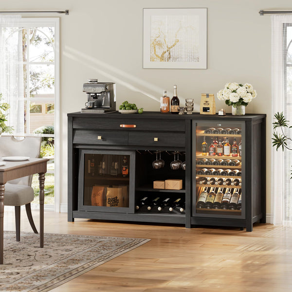 Extra Large Coffee Bar Cabinet with Fridge Space & Power Outlets