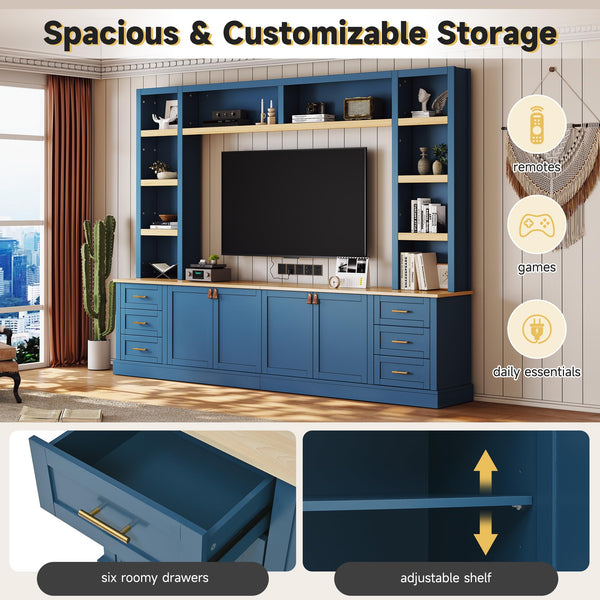 4-Piece Entertainment Center Wall Unit with TV Stand & Bookshelves