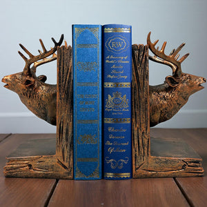 Deer Head Bookends Set – Antique Bronze Resin, Woodland Decor