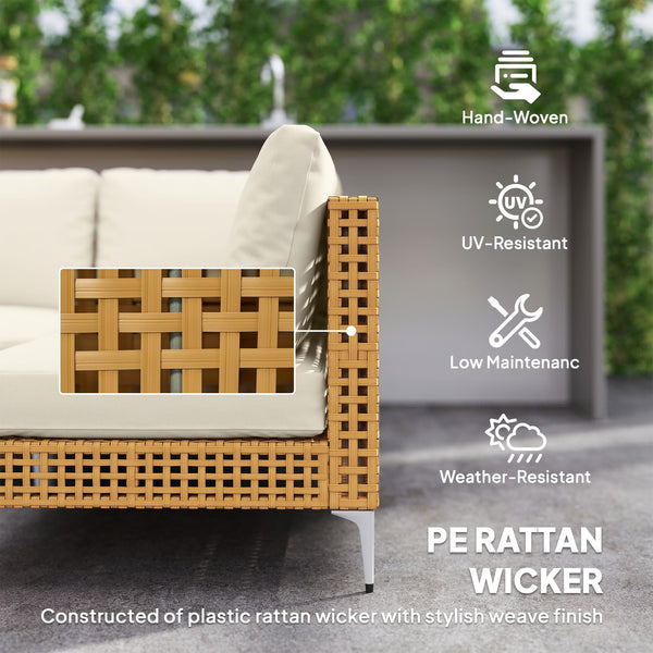 7-Piece Wicker Outdoor Sectional Patio Set with Cushions & Acacia Wood Table