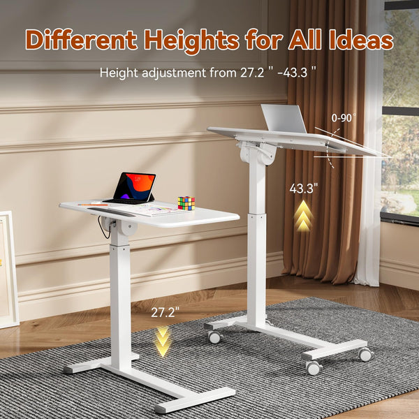 Height Adjustable Overbed Rolling Desk with Tiltable Laptop Surface