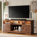 65-Inch Farmhouse TV Stand with LED Lights, Power Outlet & Storage Cabinets