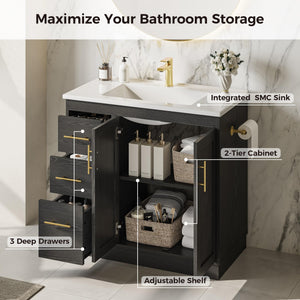 36-Inch Black Bathroom Vanity with Sink