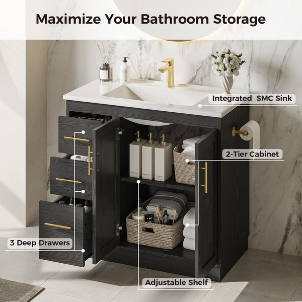 36-Inch Black Bathroom Vanity with Sink