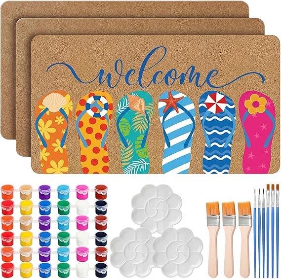 DIY Blank Coir Doormat Painting Kit with Acrylic Paint & Brushes