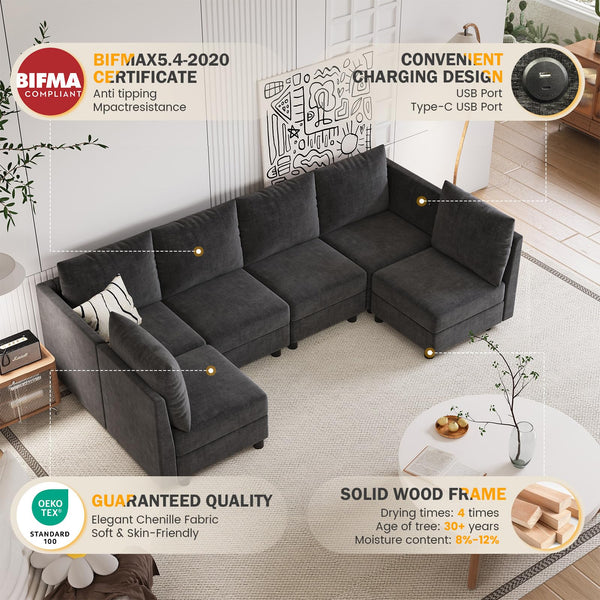 Modular Sectional Sofa Middle Seat Module – Dark Grey