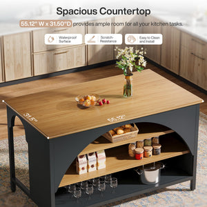 Kitchen Island with 3 Storage Shelves & Seating Area