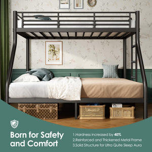 Twin XL Over Queen Bunk Bed – Heavy Duty Metal Frame with Guardrail