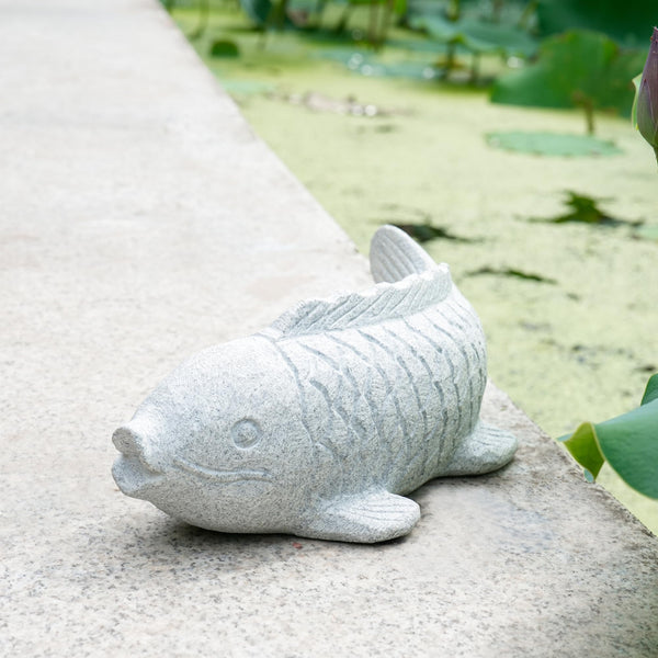 Hand Carved Granite Fish Garden Statue — Outdoor Lawn & Patio Decor