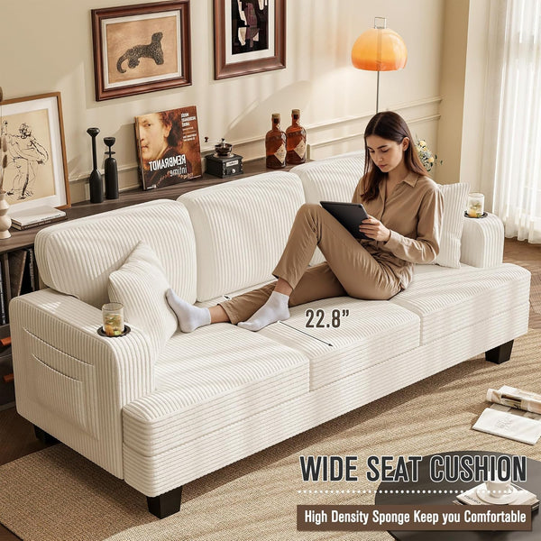 3-Seat Corduroy Sofa – Deep Seat Living Room Couch