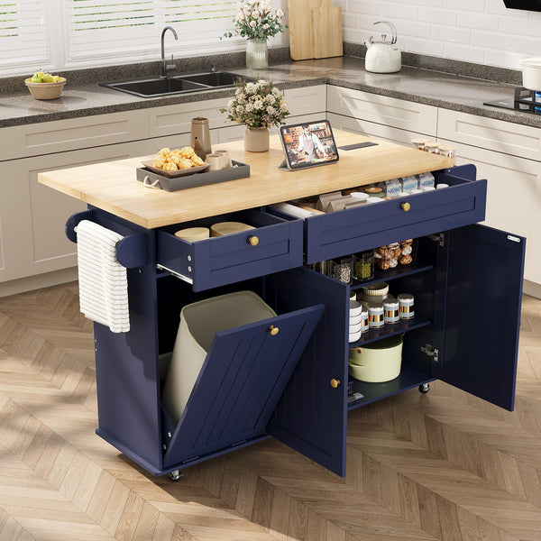 Rolling Kitchen Island Cart with Extendable Table & Power Outlet
