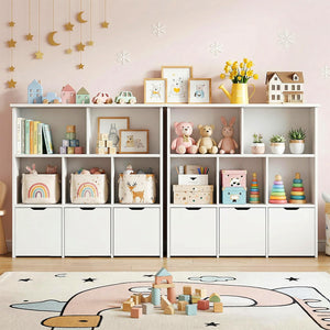 Kids Toy Storage Organizer with 3 Drawers & 5 Open Cubbies — Bookshelf Cabinet for Playroom & Nursery