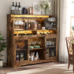 Wine Bar Cabinet with LED Light & Glass Holder