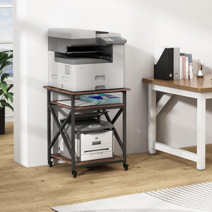 3-Tier Large Printer Stand with Height-Adjustable Shelf & Rolling Casters