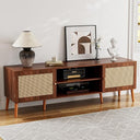 65-Inch TV Stand with Rattan Doors & Storage Cabinets