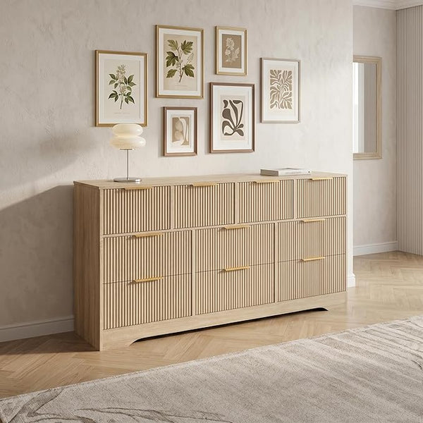 10-Drawer Fluted Dresser with Gold Handles