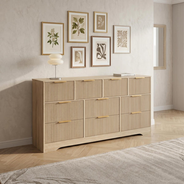 10-Drawer Fluted Dresser with Gold Handles