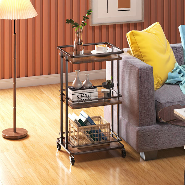 3-Tier Rolling Bar Cart with Wheels