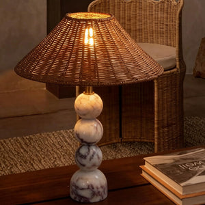 Marble Stacked Ball Table Lamp with Rattan Shade
