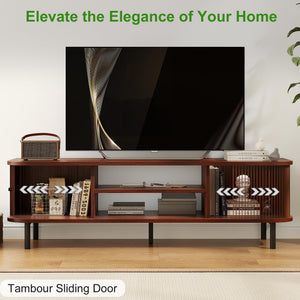 Mid-Century TV Stand with Sliding Doors & Hidden Storage