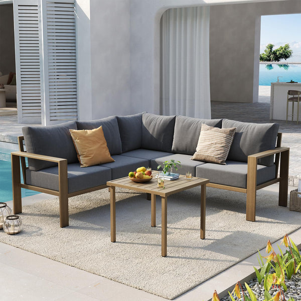 L-Shaped Outdoor Sectional Sofa Set with Coffee Table