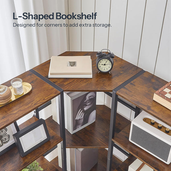 L-Shaped Corner Bookshelf 5-Tier with 14 Open Shelves