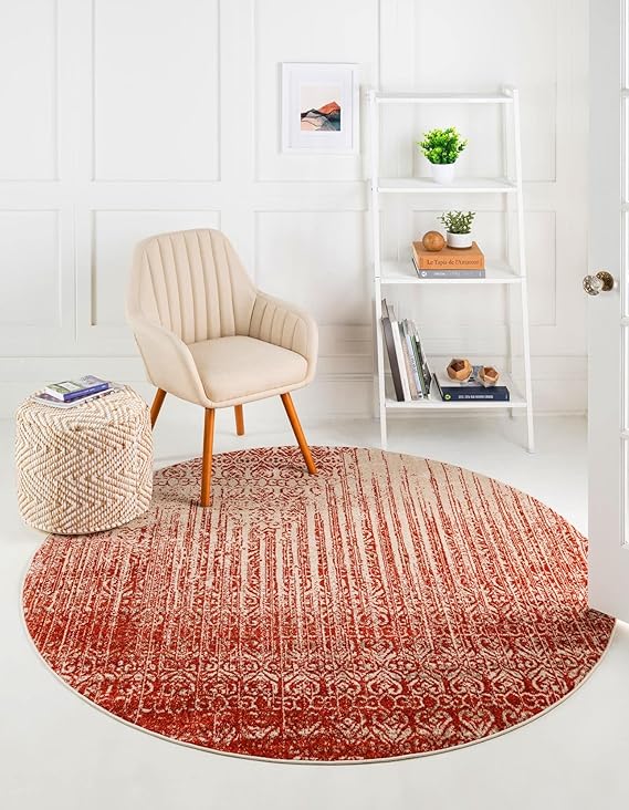 Round Area Rug 6ft – Polypropylene Machine Made Abstract Modern