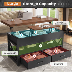 Lift Top Coffee Table 4-in-1 with Storage & LED Light