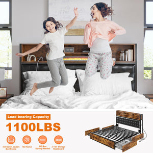 Queen Bed Frame with Storage Drawers & Charging Station