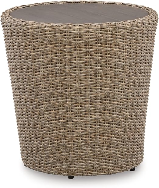 Outdoor Wicker Patio Side Table with Aluminum Top