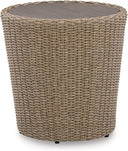 Outdoor Wicker Patio Side Table with Aluminum Top