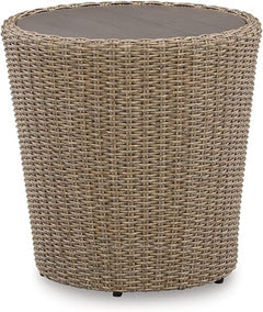 Outdoor Wicker Patio Side Table with Aluminum Top