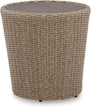 Outdoor Wicker Patio Side Table with Aluminum Top