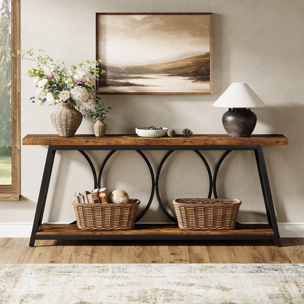 71-Inch Industrial Console Table with 2-Tier Storage Shelf