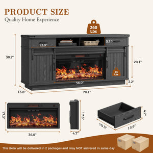 70-Inch Fireplace TV Stand with 36-Inch Electric Fireplace