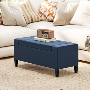 Storage Ottoman Bench with Lift Top & Rubberwood Legs – Linen Upholstered, 330 lb Capacity