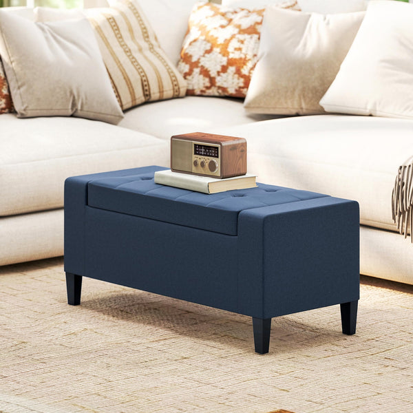 Storage Ottoman Bench with Lift Top & Rubberwood Legs – Linen Upholstered, 330 lb Capacity