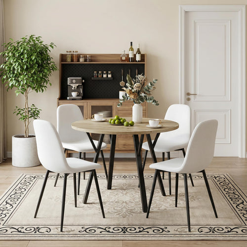 Round Dining Table Set for 4 with Upholstered Chairs