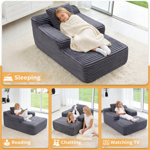 Corduroy Chaise Lounge Chair Indoor – Boneless Cloud Sofa with Wide Armrest