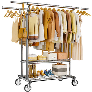 Heavy Duty Rolling Clothes Rack with Shelves