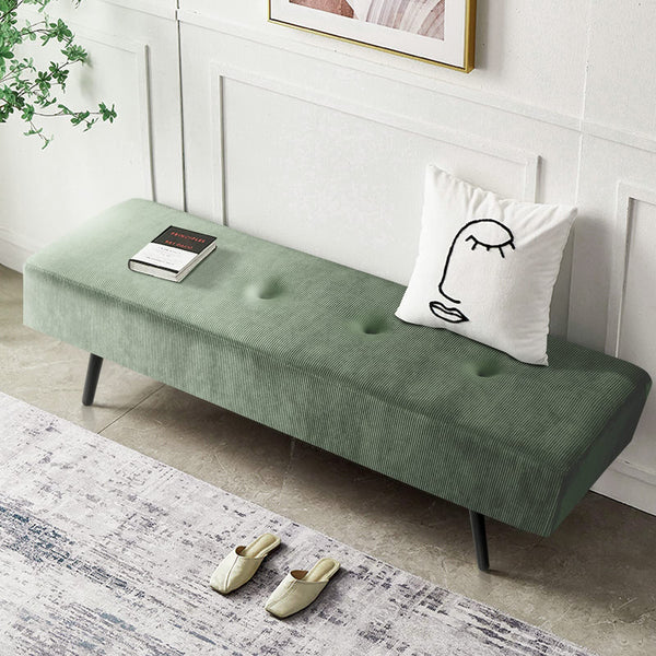 Corduroy Upholstered Entryway Bench with Metal Frame