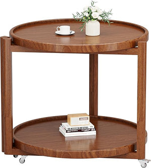 Round Side Table with Wheels & Storage Shelf