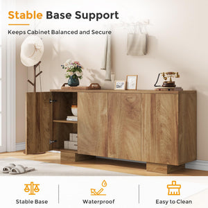 Farmhouse Sideboard Buffet Cabinet with 4 Doors & Adjustable Shelves