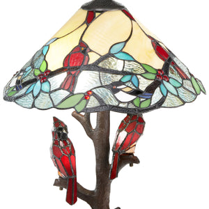 Stained Glass Cardinals on Tree Table Lamp – Tiffany Style, 23.75"H