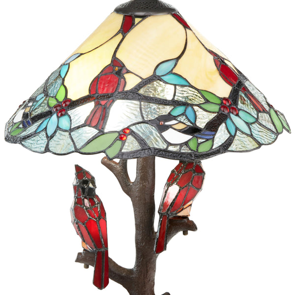 Stained Glass Cardinals on Tree Table Lamp – Tiffany Style, 23.75"H