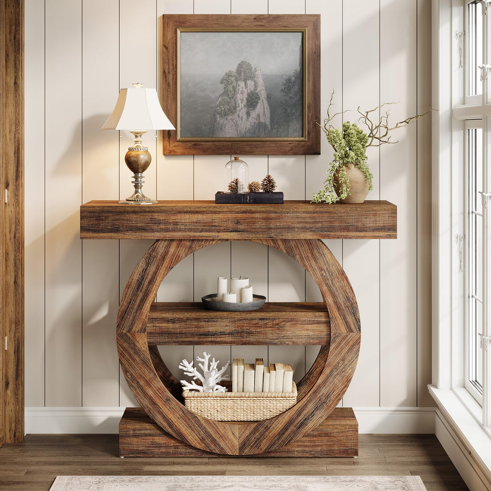 3-Tier Farmhouse Console Table with Storage Shelves
