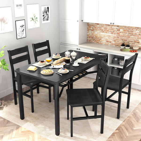 5-Piece Wood Dining Table Set with Storage Shelf