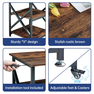 3-Tier Large Printer Stand with Height-Adjustable Shelf & Rolling Casters