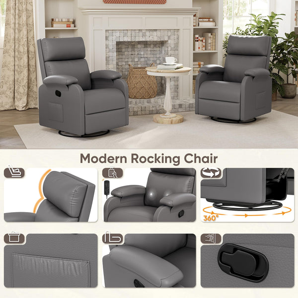 Swivel Rocking Recliner Chair with Massage & Adjustable Footrest