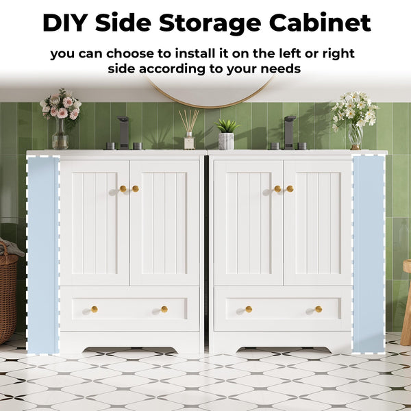 30-Inch Bathroom Vanity with Ceramic Sink and Side Storage